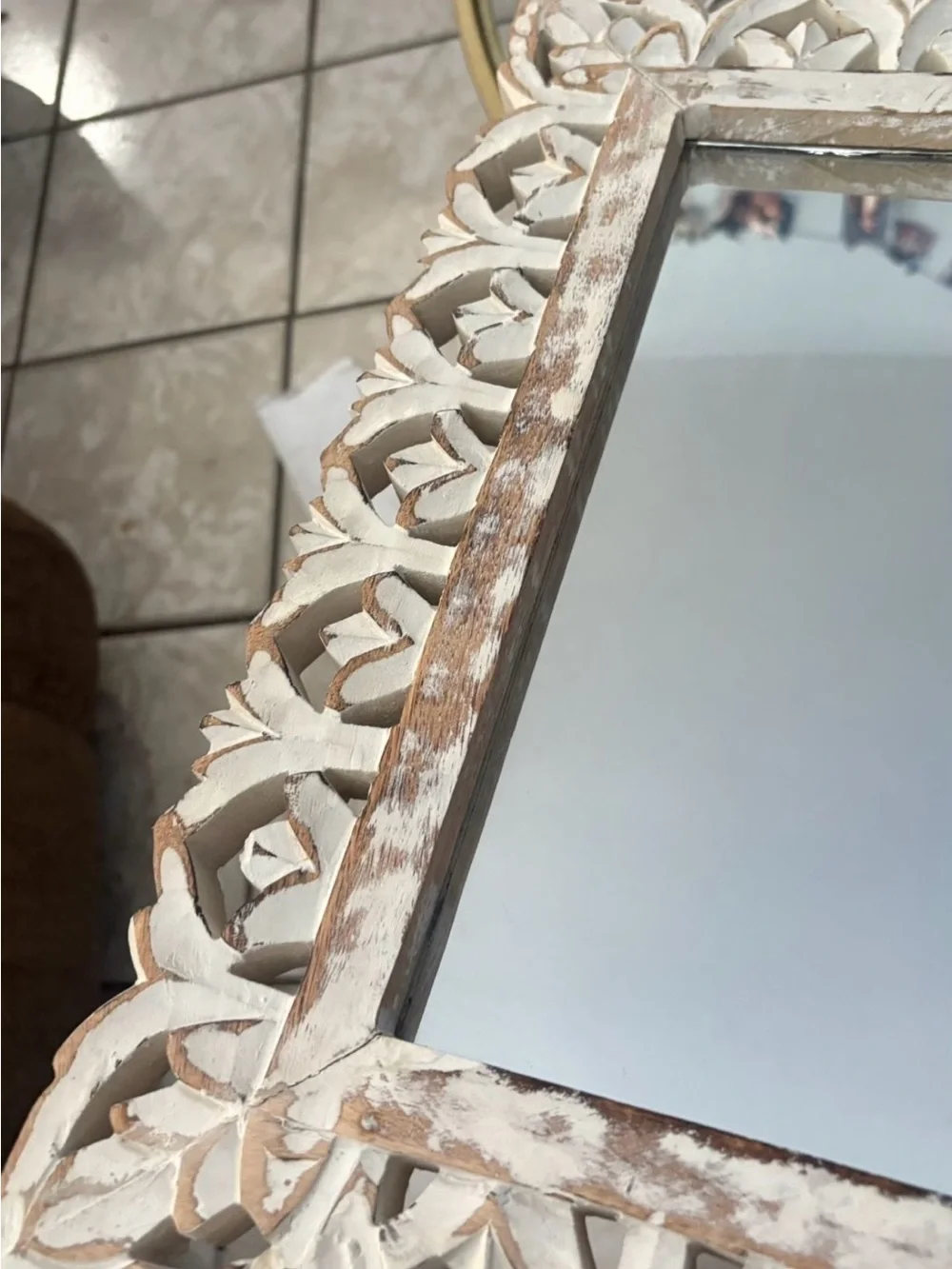 Hand-Carved Distressed White Wall Mirror - Elegant Home Accent